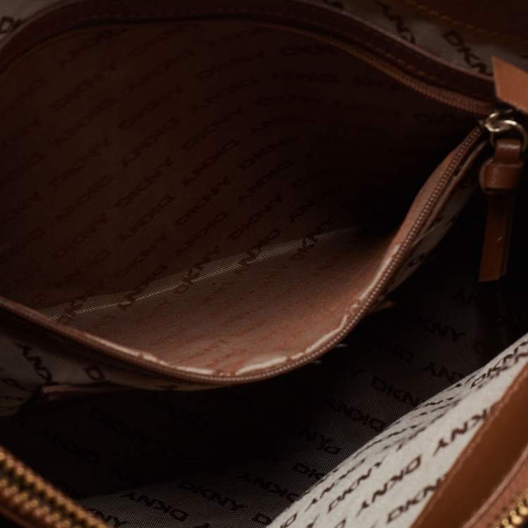 Pre Owned DKNY Orange Grained Leather Tote