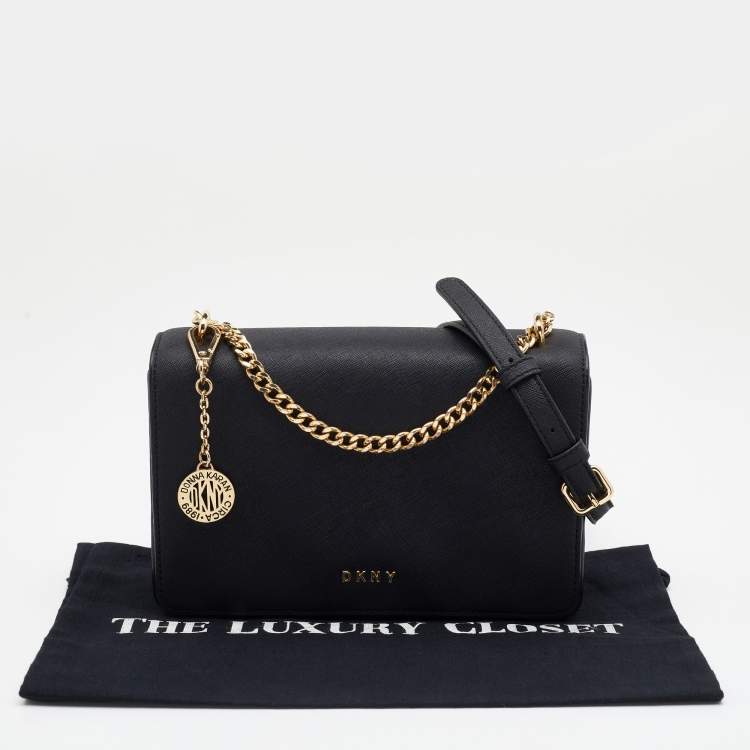 مملوكة مسبقًا Dkny Black Leather Chain Crossbody Bag