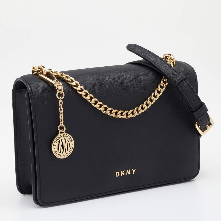 مملوكة مسبقًا Dkny Black Leather Chain Crossbody Bag