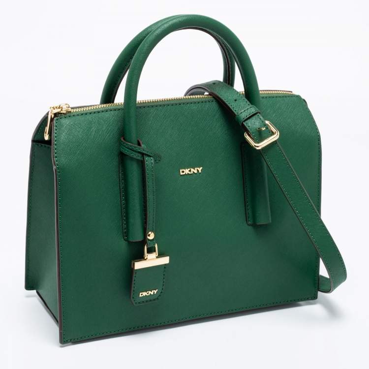 Pre Owned DKNY Green Leather Zip Satchel