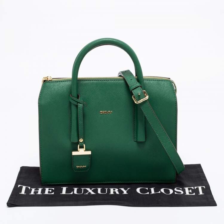 Pre Owned DKNY Green Leather Zip Satchel