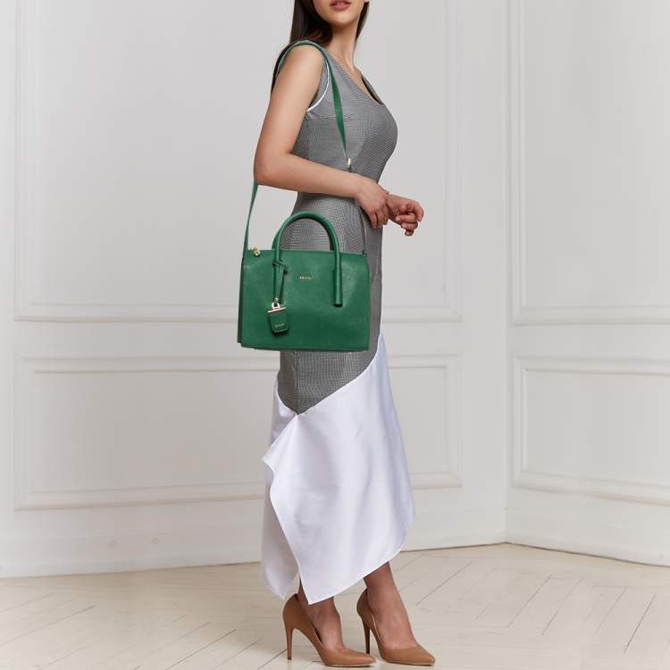 Pre Owned DKNY Green Leather Zip Satchel