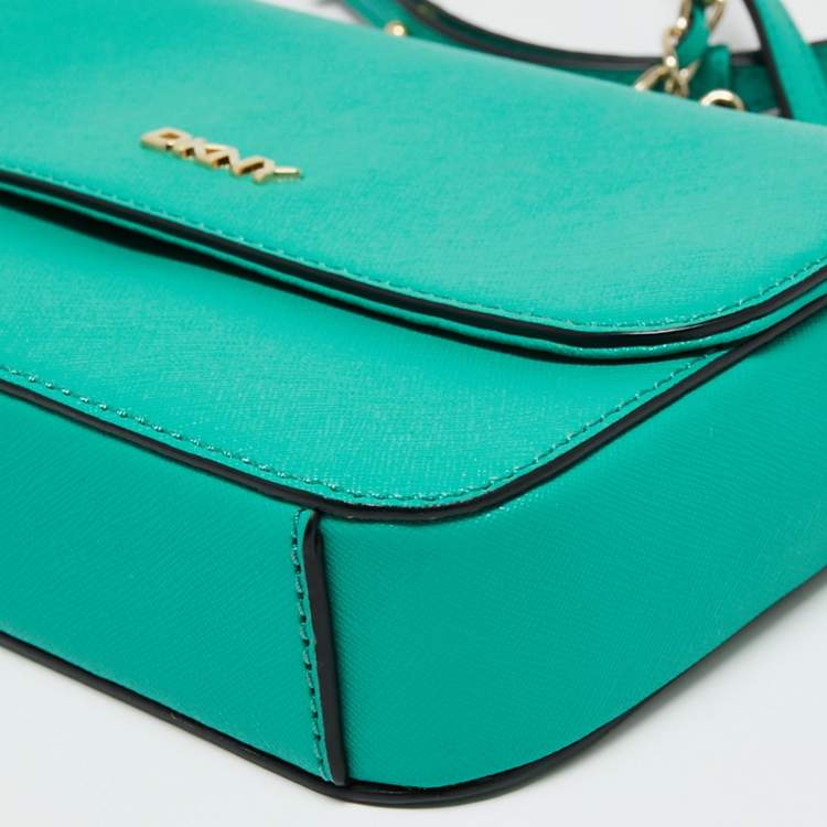 Pre Owned DKNY Green Leather Medium Bryant Flap Crossbody Bag