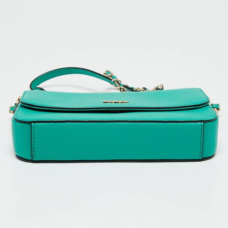 Pre Owned DKNY Green Leather Medium Bryant Flap Crossbody Bag