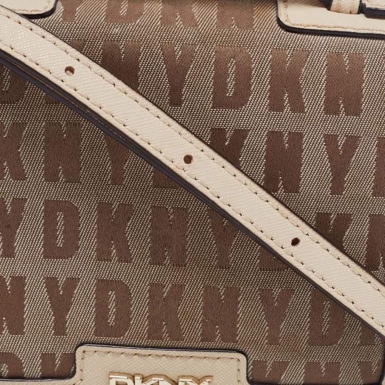 Pre Owned DKNY Beige Signature Canvas and Leather Shoulder Bag