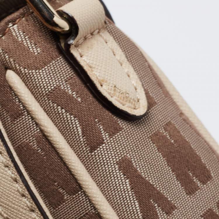 Pre Owned DKNY Beige Signature Canvas and Leather Shoulder Bag
