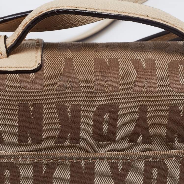 Pre Owned DKNY Beige Signature Canvas and Leather Shoulder Bag