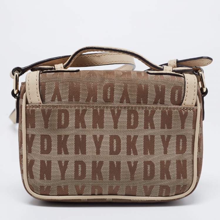 Pre Owned DKNY Beige Signature Canvas and Leather Shoulder Bag