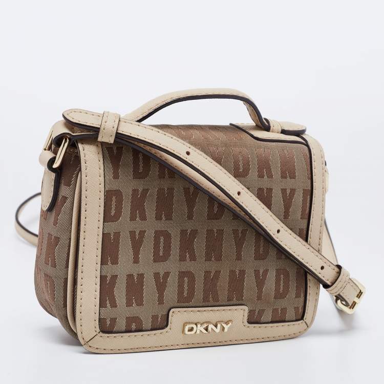 Pre Owned DKNY Beige Signature Canvas and Leather Shoulder Bag