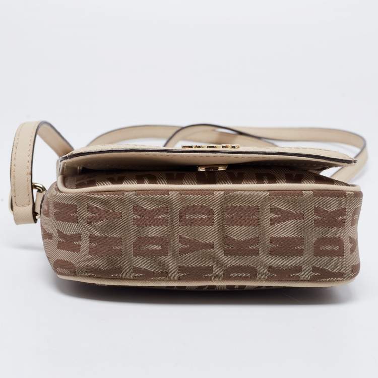 Pre Owned DKNY Beige Signature Canvas and Leather Shoulder Bag