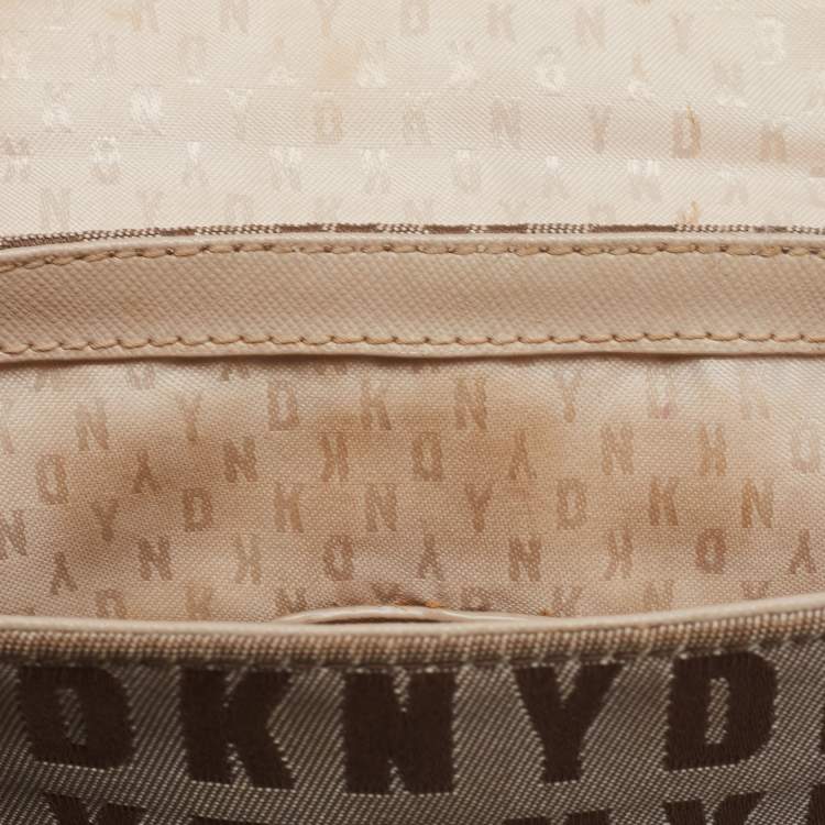 Pre Owned DKNY Beige Signature Canvas and Leather Shoulder Bag