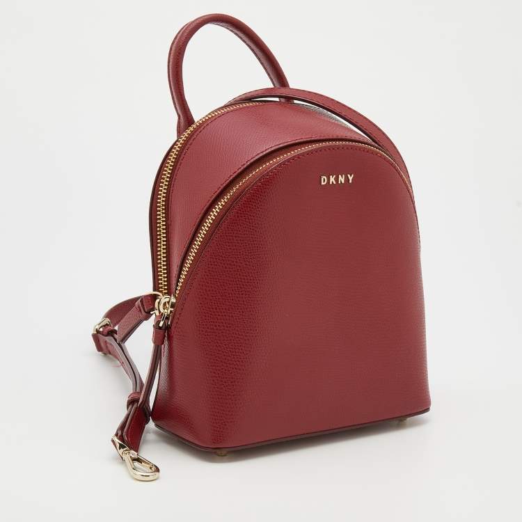 Pre Owned DKNY Red Leather Mini Bryant Backpack Crossbody Bag