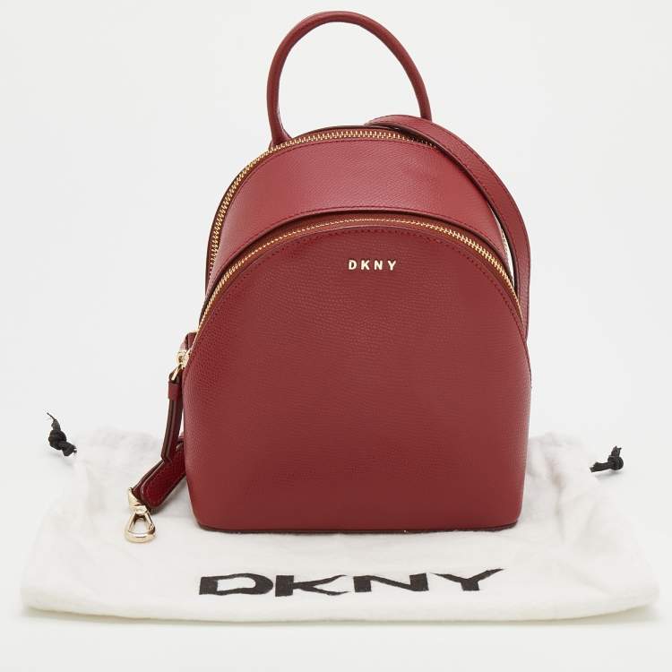 Pre Owned DKNY Red Leather Mini Bryant Backpack Crossbody Bag