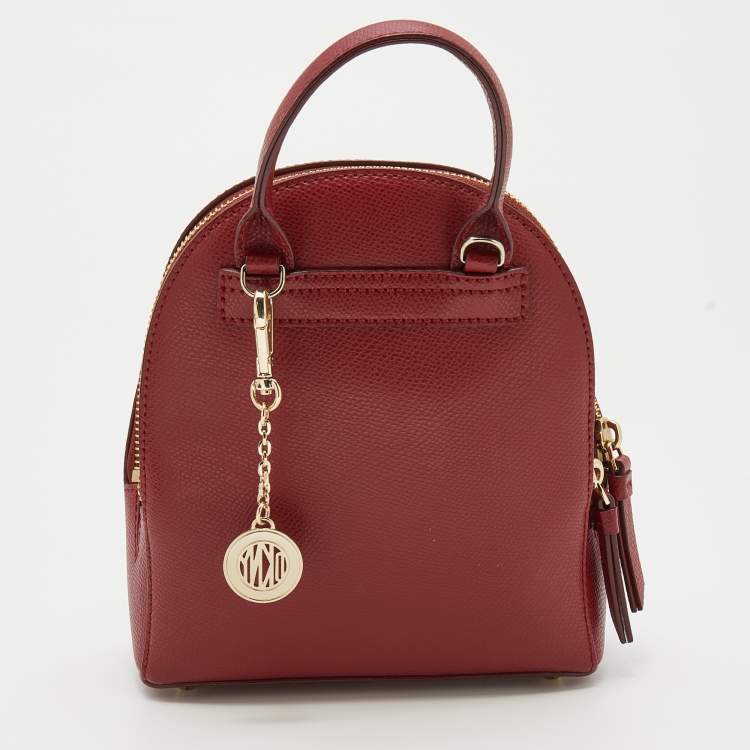 Pre Owned DKNY Red Leather Mini Bryant Backpack Crossbody Bag