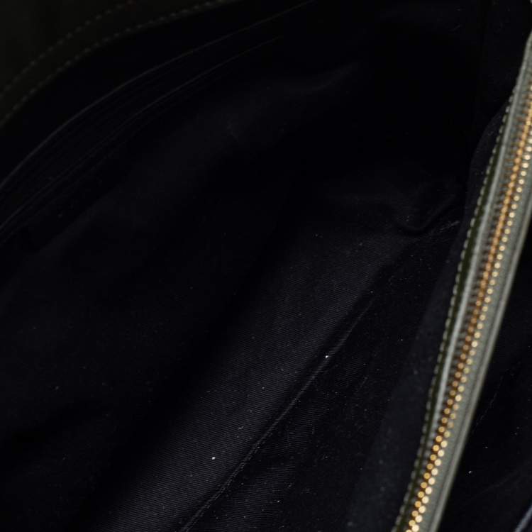 Pre Owned DKNY Olive Green Leather Large Bryant Park Chain Tote
