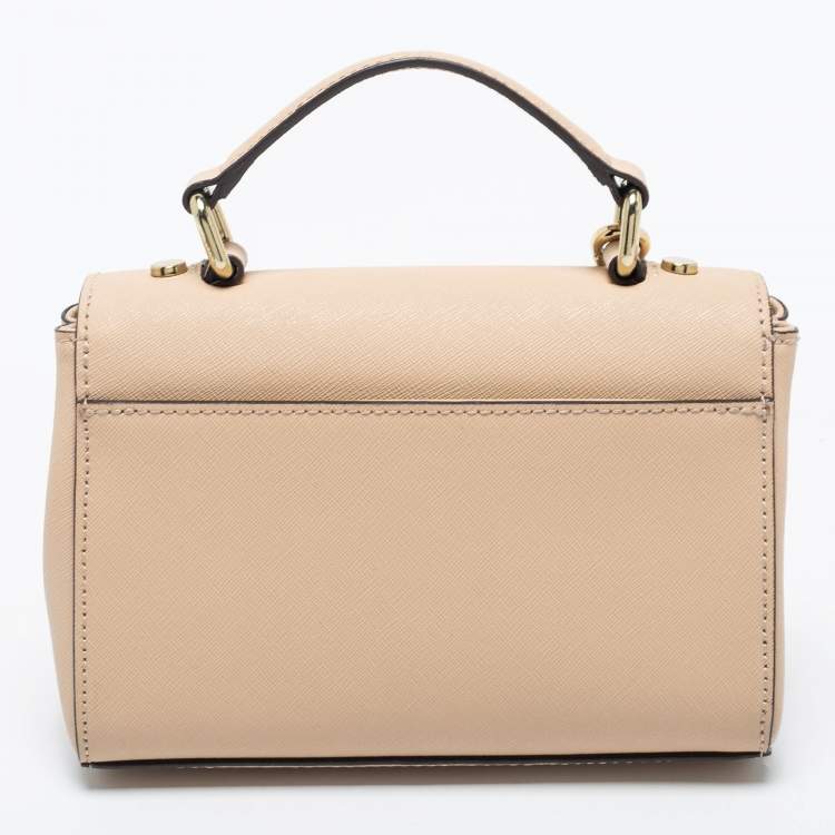 Pre Owned DKNY Beige Saffiano Leather Small Flap Top Handle Bag