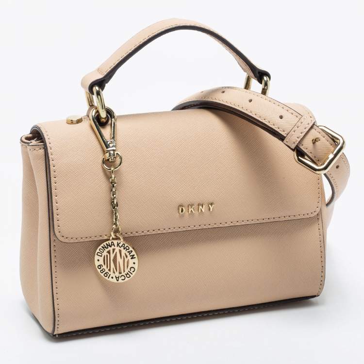 Pre Owned DKNY Beige Saffiano Leather Small Flap Top Handle Bag