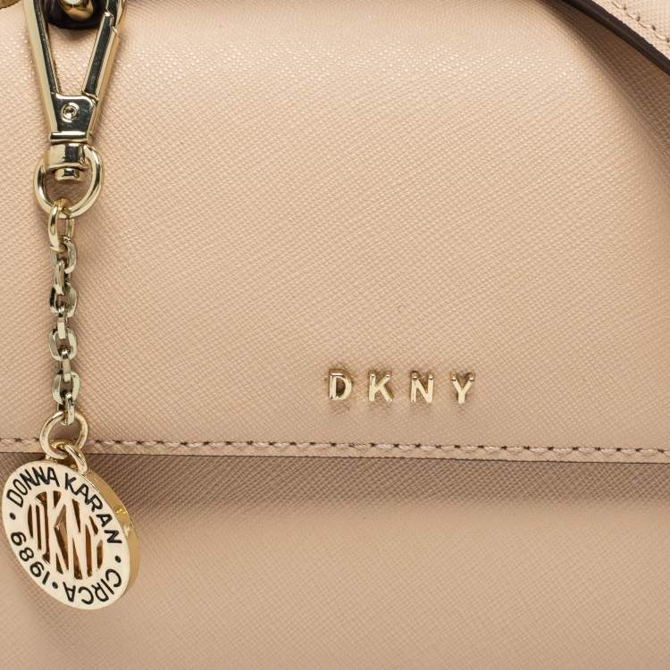 Pre Owned DKNY Beige Saffiano Leather Small Flap Top Handle Bag
