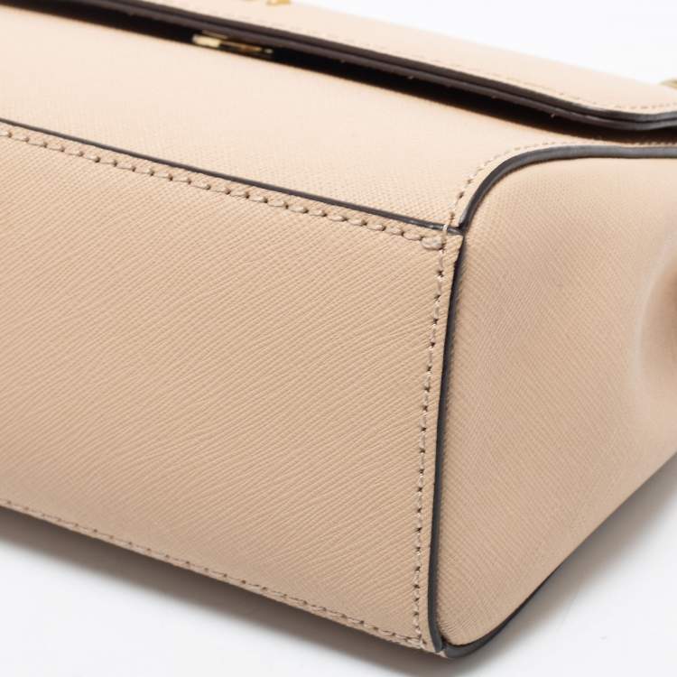 Pre Owned DKNY Beige Saffiano Leather Small Flap Top Handle Bag