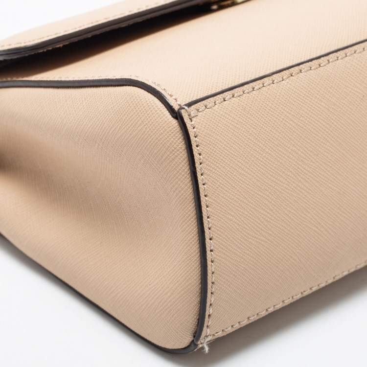 Pre Owned DKNY Beige Saffiano Leather Small Flap Top Handle Bag