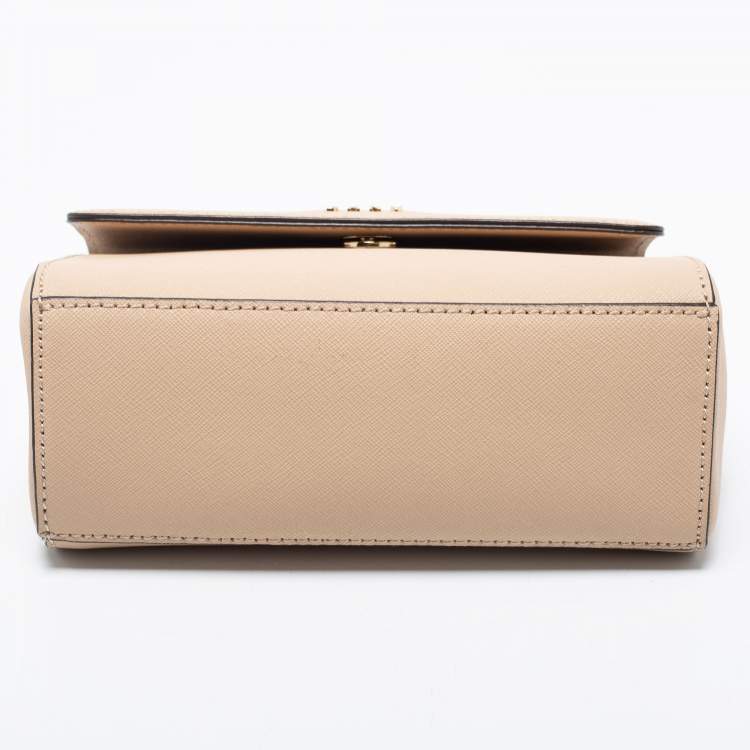 Pre Owned DKNY Beige Saffiano Leather Small Flap Top Handle Bag