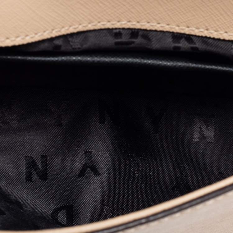 Pre Owned DKNY Beige Saffiano Leather Small Flap Top Handle Bag
