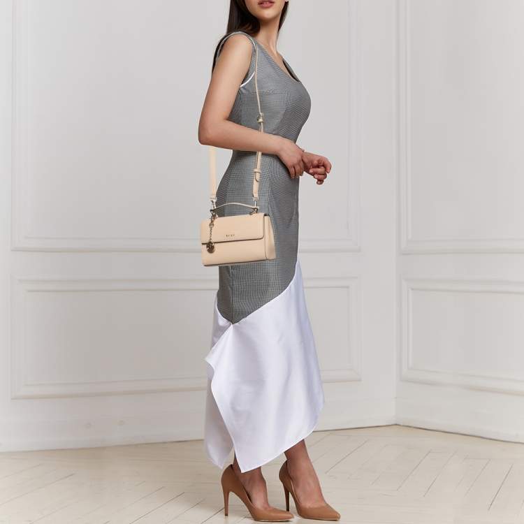 Pre Owned DKNY Beige Saffiano Leather Small Flap Top Handle Bag