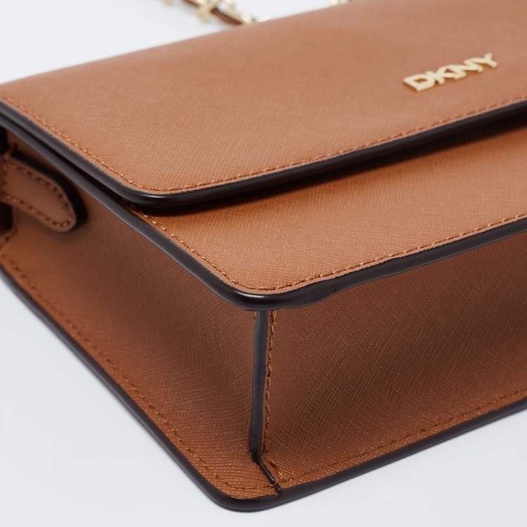 Pre Owned DKNY Brown Leather Chain Crossbody Bag