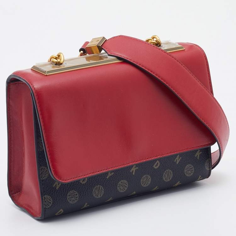 Pre Owned DKNY Tri Color Coated Canvas and Leather Flap Shoulder Bag