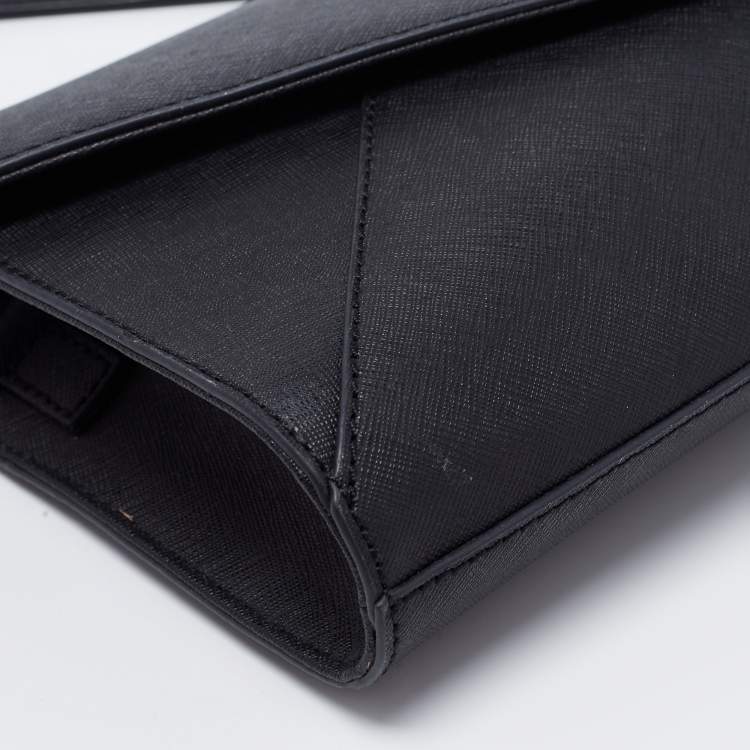 Pre Owned DKNY Black Saffiano Leather Envelope Flap Clutch