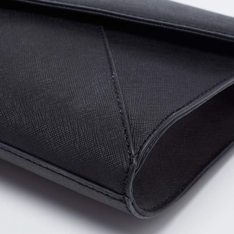 Pre Owned DKNY Black Saffiano Leather Envelope Flap Clutch