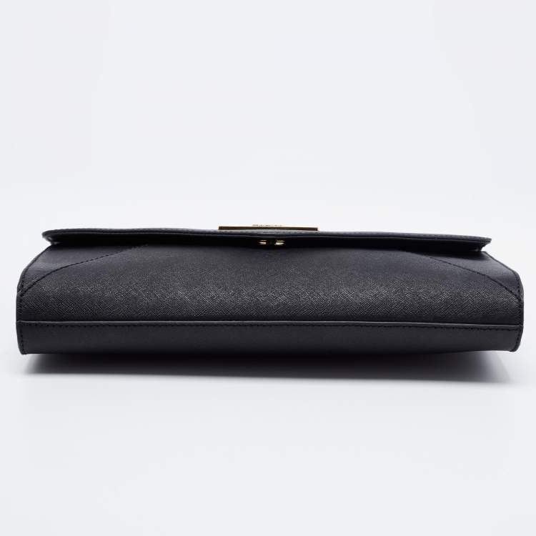 Pre Owned DKNY Black Saffiano Leather Envelope Flap Clutch