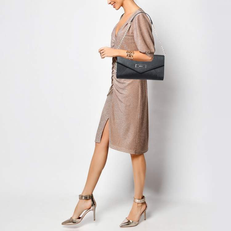 Pre Owned DKNY Black Saffiano Leather Envelope Flap Clutch
