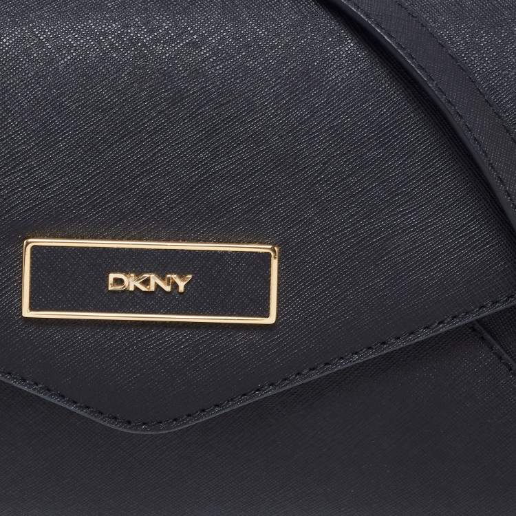 Pre Owned DKNY Black Saffiano Leather Envelope Flap Clutch