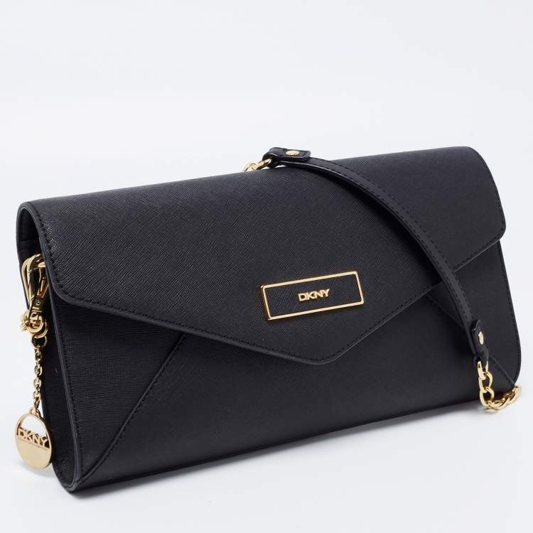 Pre Owned DKNY Black Saffiano Leather Envelope Flap Clutch