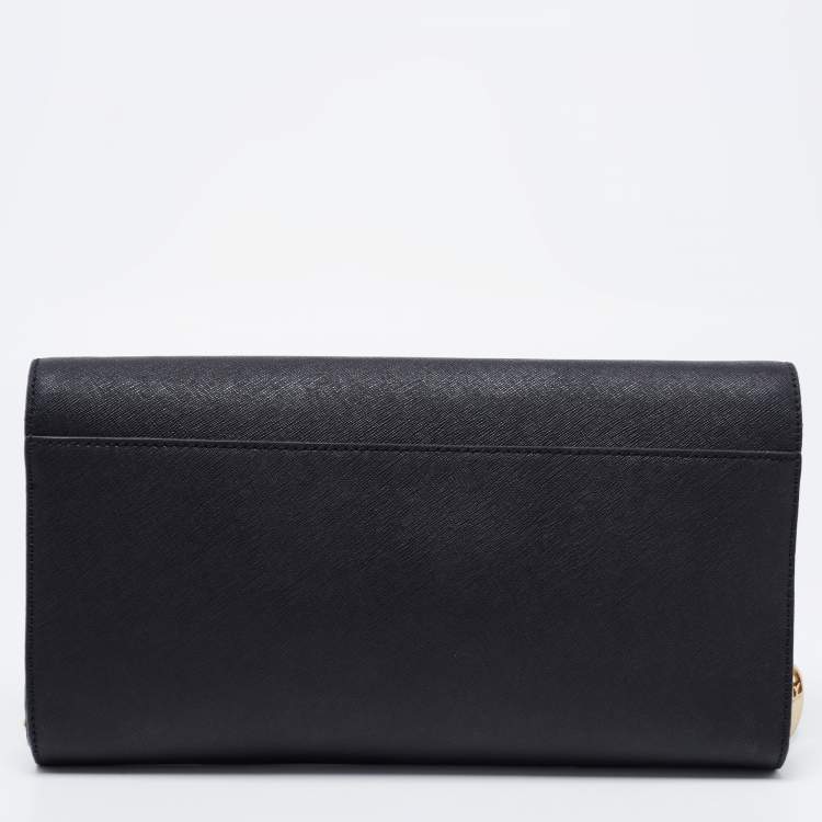 Pre Owned DKNY Black Saffiano Leather Envelope Flap Clutch