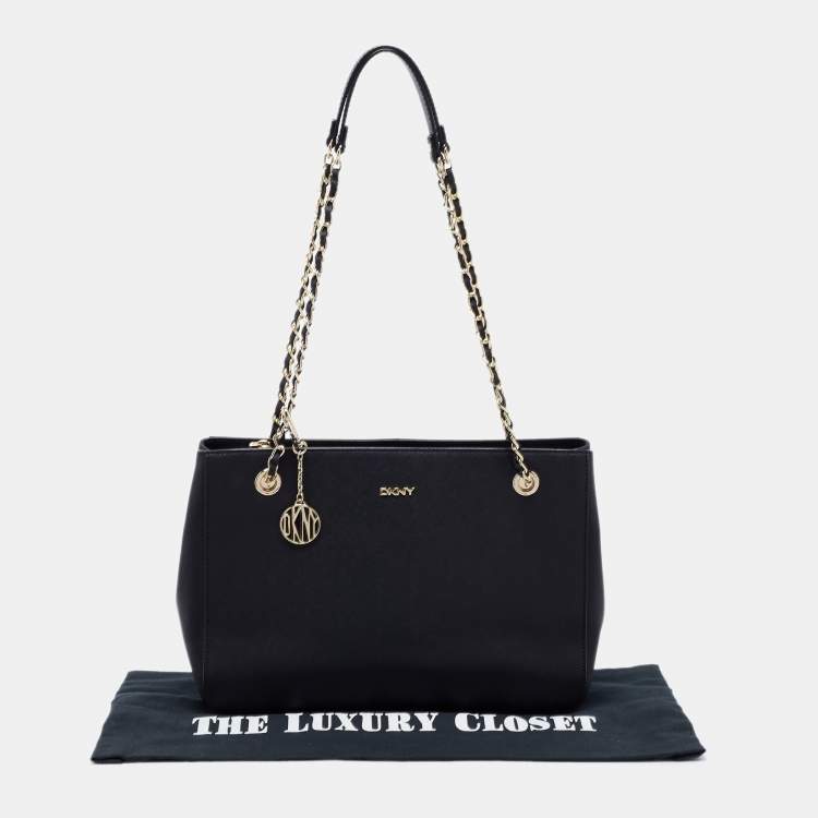 Pre Owned DKNY Black Saffiano Leather Bryant Park Chain Tote