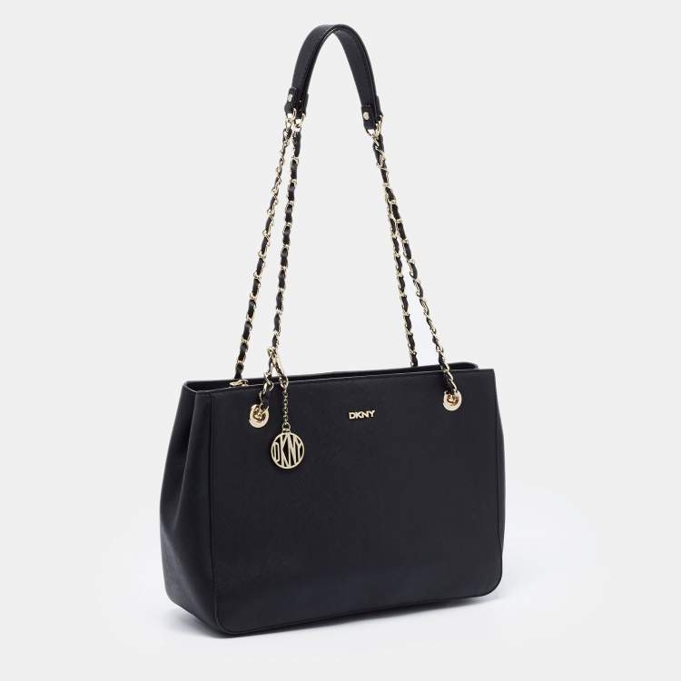 Pre Owned DKNY Black Saffiano Leather Bryant Park Chain Tote