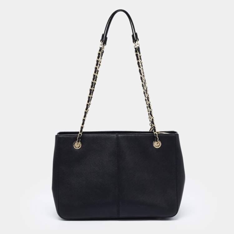 Pre Owned DKNY Black Saffiano Leather Bryant Park Chain Tote