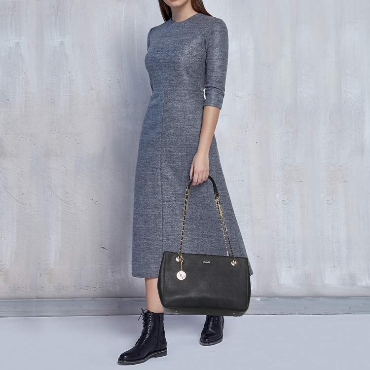 Pre Owned DKNY Black Saffiano Leather Bryant Park Chain Tote