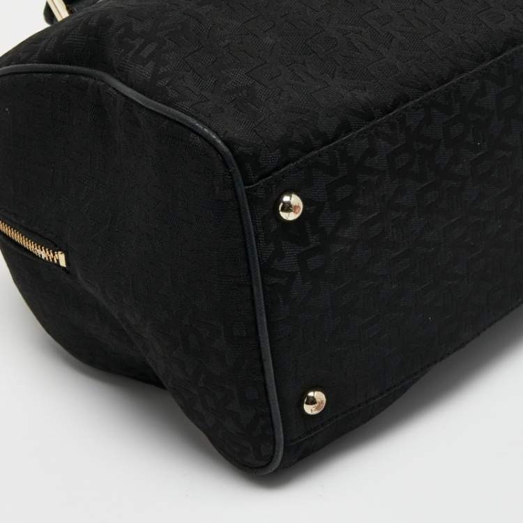Pre Owned DKNY Black Signature Canvas and Leather Boston Bag