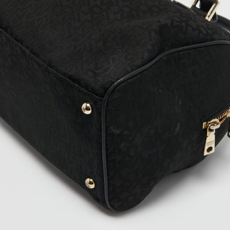 Pre Owned DKNY Black Signature Canvas and Leather Boston Bag