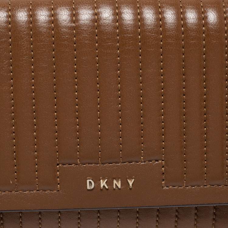 Pre Owned DKNY Brown Pinstripe Quilted Leather Small Gansevoort Flap Shoulder Bag