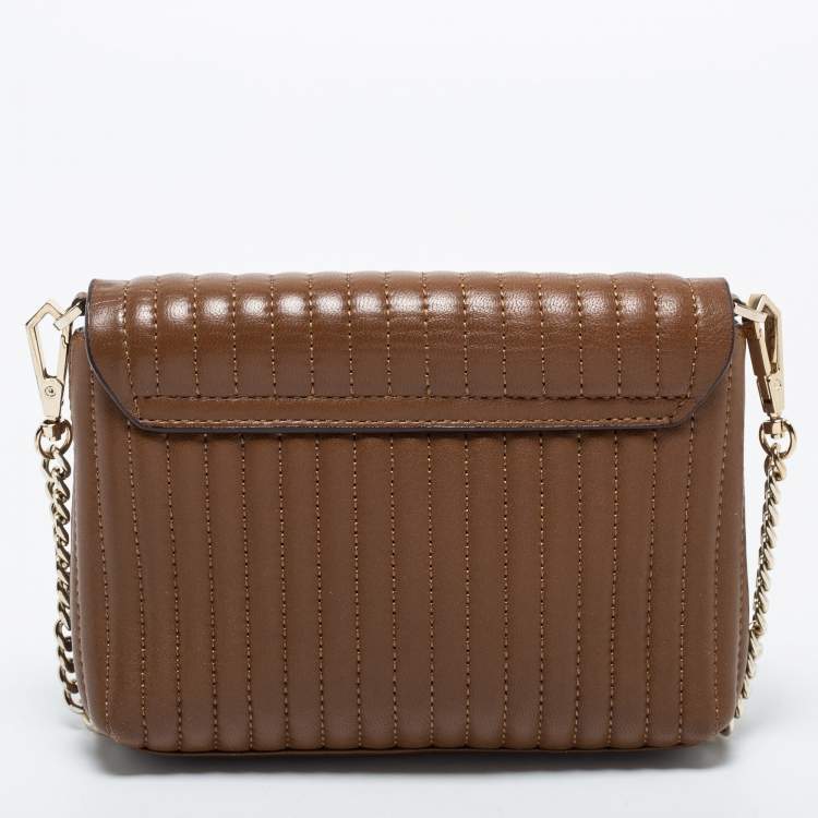 Pre Owned DKNY Brown Pinstripe Quilted Leather Small Gansevoort Flap Shoulder Bag