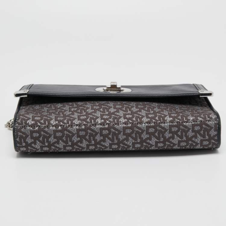 Pre Owned DKNY Black Canvas and Leather Flap Crossbody Bag