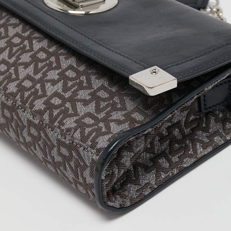 Pre Owned DKNY Black Canvas and Leather Flap Crossbody Bag