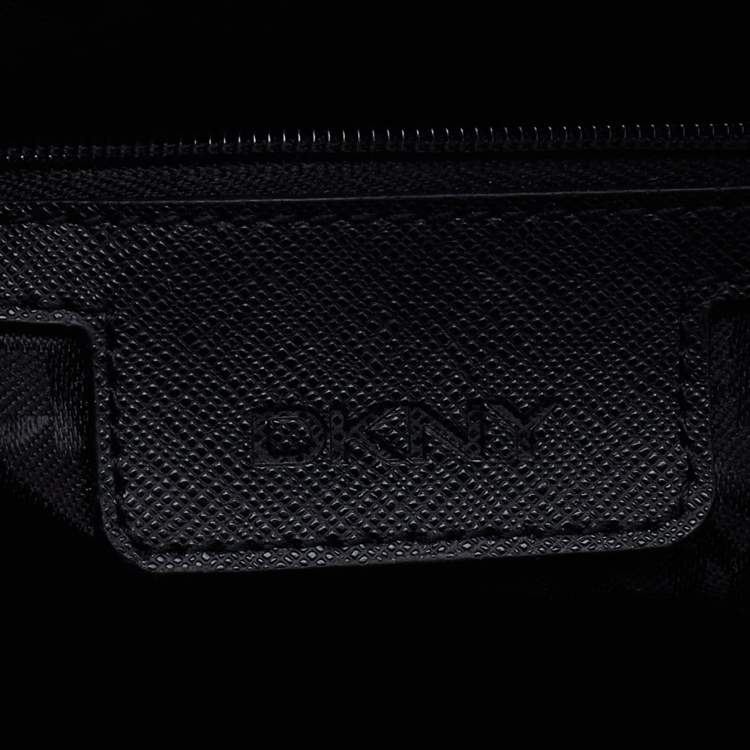 Pre Owned DKNY Black Lizard Embossed Leather Front Pocket Satchel