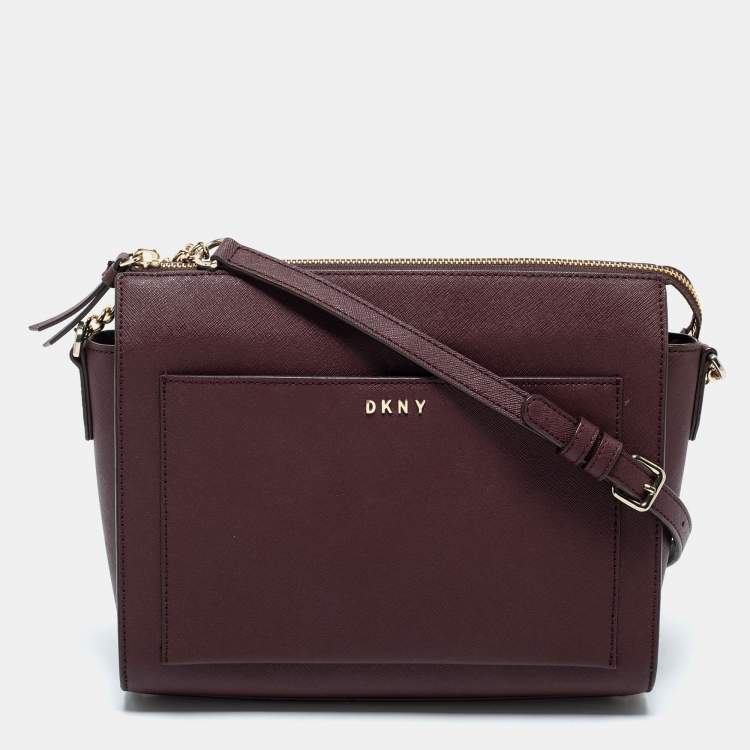 DKNY Burgundy Leather Zip Crossbody Bag Dkny