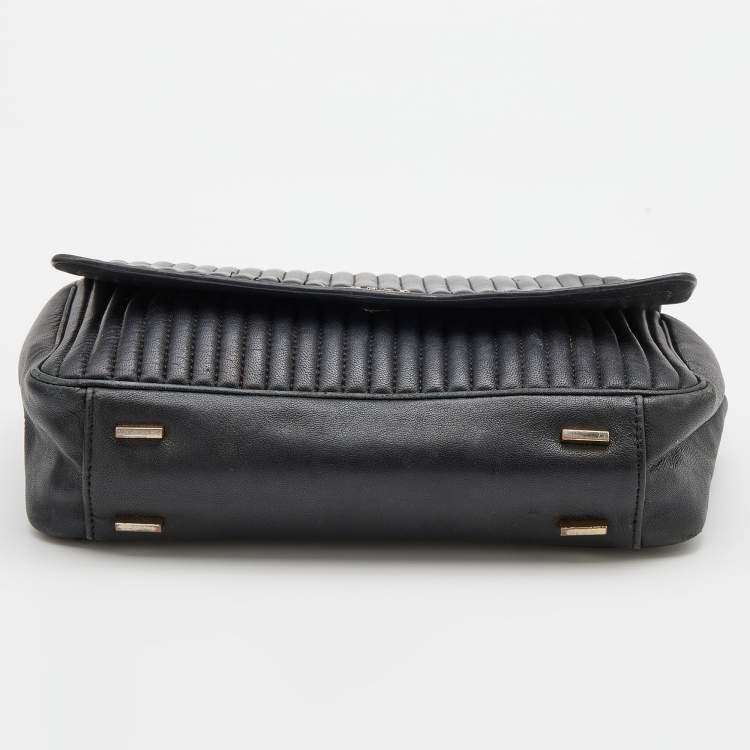 Pre Owned DKNY Black Pinstripe Quilted Leather Gansevoort Flap Top Handle Bag