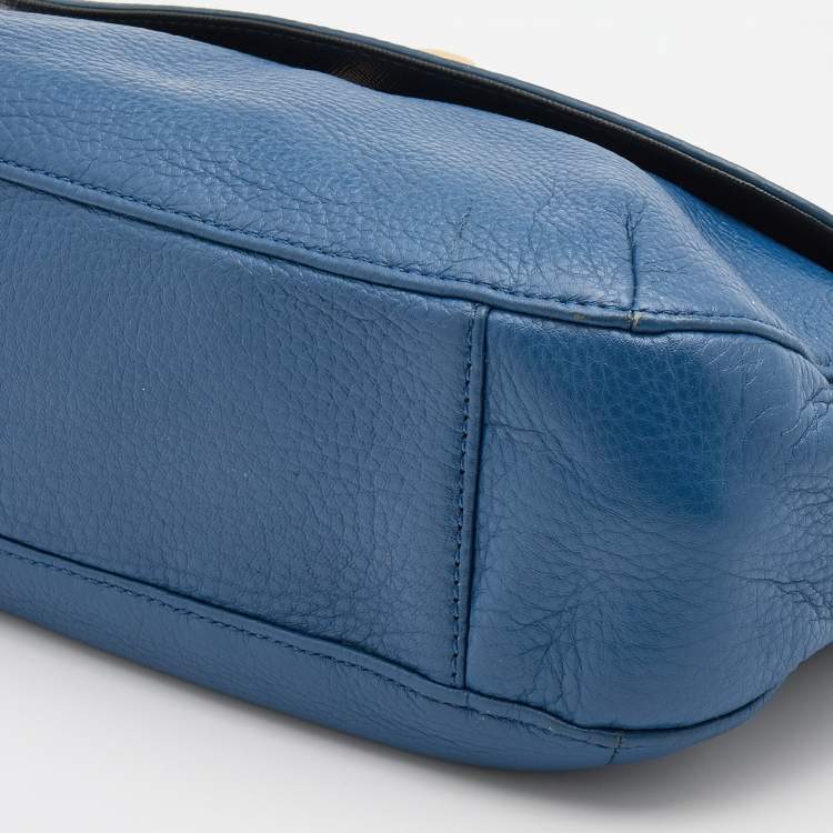 Pre Owned DKNY Blue Leather Flap Shoulder Bag